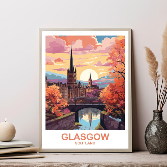 Glasgow Travel Poster Art, Glasgow Travel Art, Scotland Wall Art, Glasgow Scotland Travel Poster Art, Travel Wall Art | T2EU_SCGL1