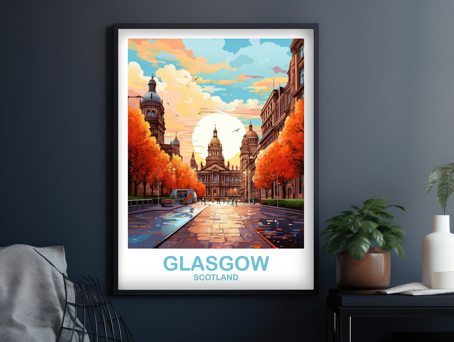Glasgow Travel Poster Art, Glasgow Travel Art, Scotland Wall Art, Glasgow Scotland Travel Poster Art, Travel Wall Art | T2EU_SCGL2