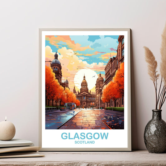 Glasgow Travel Poster Art, Glasgow Travel Art, Scotland Wall Art, Glasgow Scotland Travel Poster Art, Travel Wall Art | T2EU_SCGL2