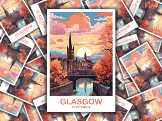 Glasgow Travel Sticker Art, Glasgow Travel StickerArt, Scotland Art, Glasgow Scotland Travel Sticker Art, Travel Art | T2EU_SCGL1_S