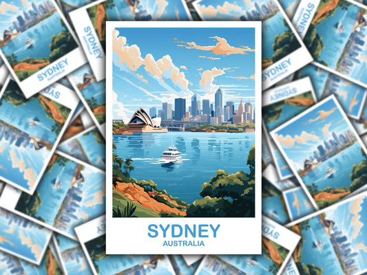 Sydney Travel Sticker Art, Australia Travel Sticker Art, Sydney Sticker Art, City Skyline Wall Art, New South Wales | T2AU_NSWSY1_S
