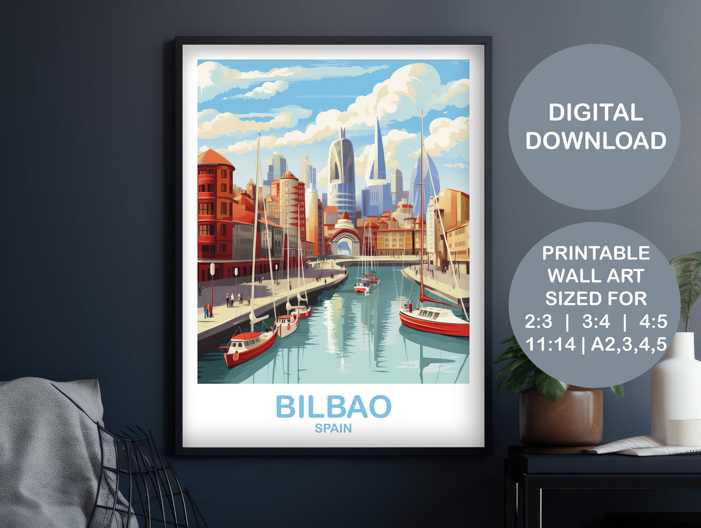 Bilbao Spain Travel Art, Printable Spain Travel Poster, Digital Bilbao Wall Art, Spain Travel Art, Travel Wall Art | DT2EU_SPBI1