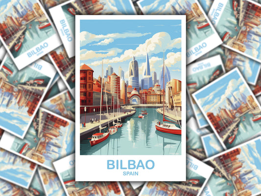 Bilbao Spain Travel Sticker Art, Spain Travel Sticker, Bilbao Sticker, Spain Travel Sticker, Travel Art, Travel Sticker | T2EU_SPBI1_S
