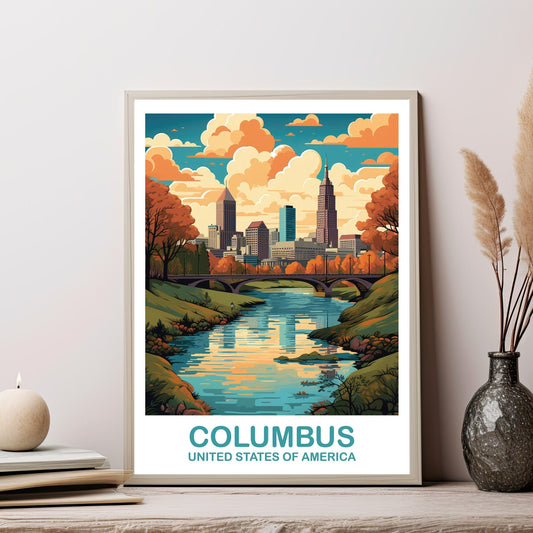 Columbus Ohio Travel Print, Columbus Travel Wall Art Poster, Ohio Wall Art Poster, City Skyline Wall Art, USA Wall Art | T2NA_OHCO1