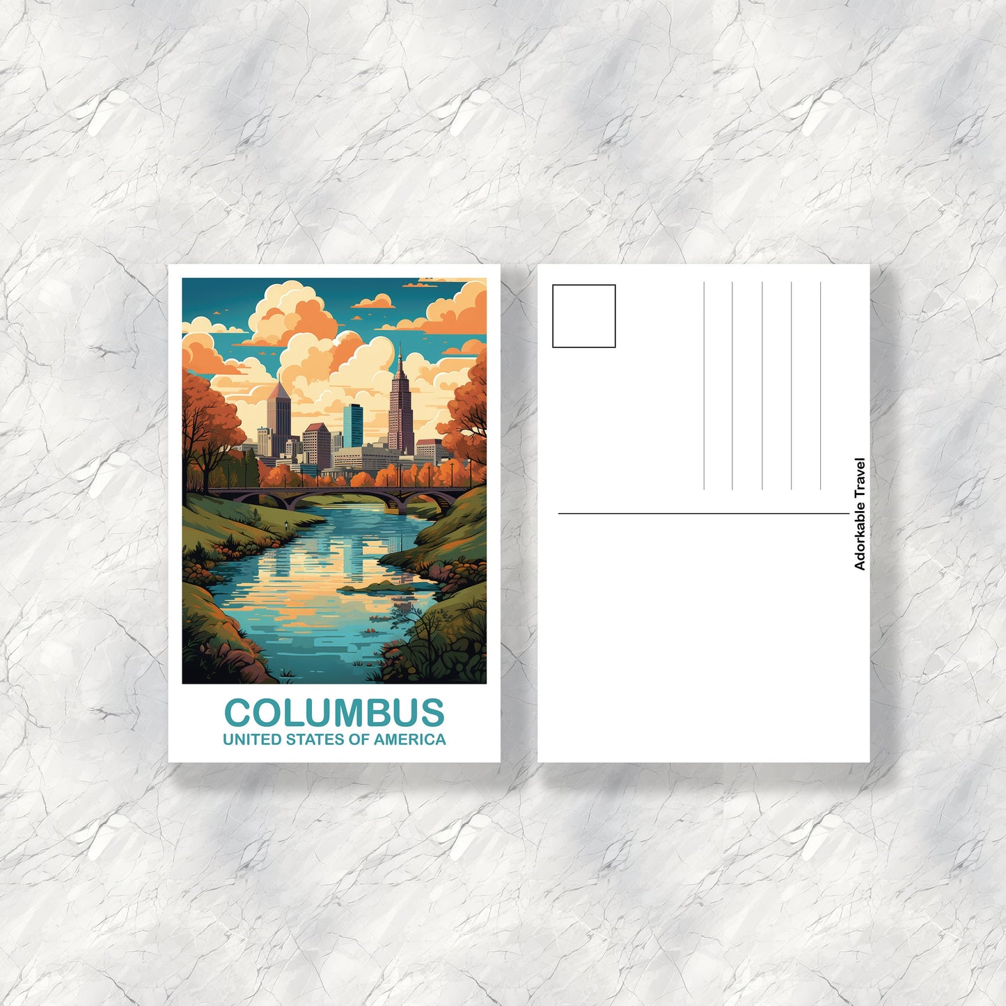 Columbus Ohio Travel Postcard, Columbus Travel Art Postcard, Ohio Art Postcard, City Skyline Postcard, USA Art Postcard | T2NA_OHCO1_P