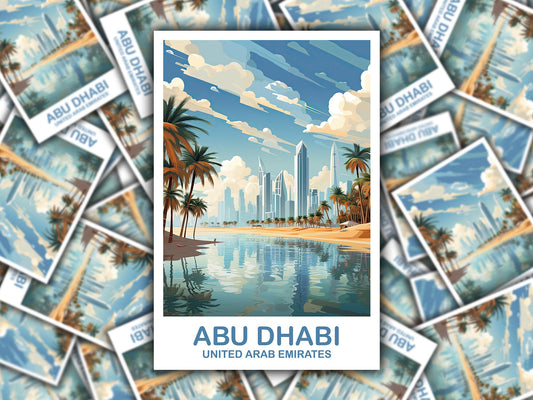 Abu Dhabi Travel Art Sticker, Abu Dubai Art Sticker, City Skyline Sticker Art, Vibrant Sunset, Travel Art Sticker | T2AS_UAEAD2_S
