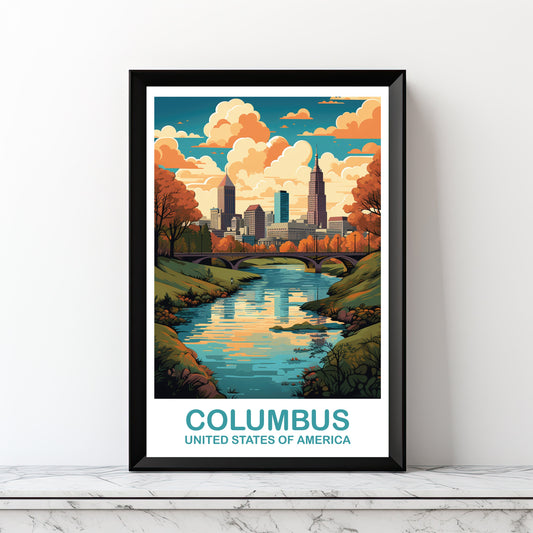 Columbus Ohio Travel Print, Digital Columbus Travel Wall Art, Printable Ohio Wall Art, City Skyline Wall Art, USA Wall Art | DT2NA_OHCO1