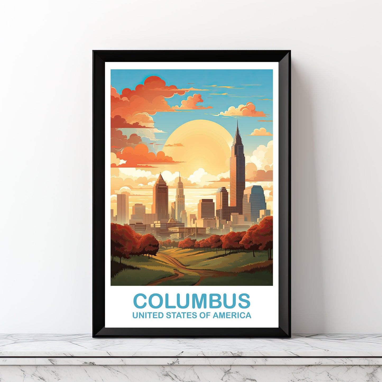 Columbus Ohio Travel Print, Digital Columbus Travel Wall Art, Printable Ohio Wall Art, City Skyline Wall Art, USA Wall Art | DT2NA_OHCO2