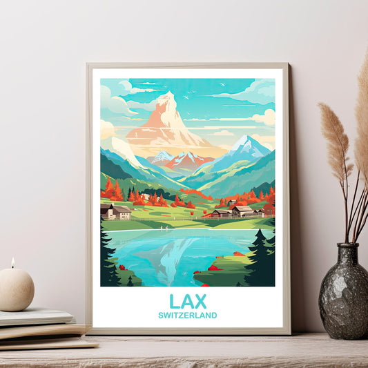 LAX Switzerland Travel Poster Wall Art, LAX Switzerland Wall Art, Switzerland Wall Art Poster, City Skyline Sunset Wall Art | T2EU_SWLA1