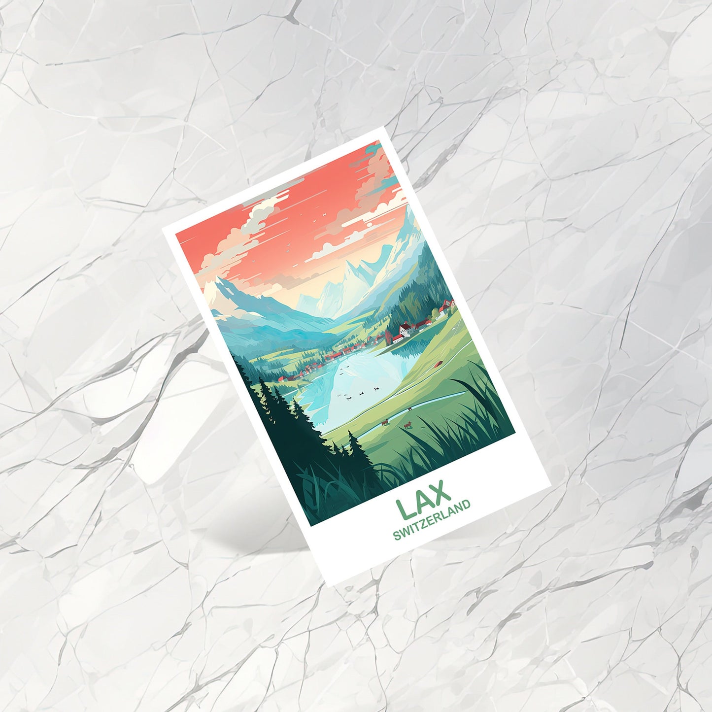 LAX Travel Wall Art, LAX Switzerland Wall Art, Switzerland Wall Art Poster, City Skyline Sunset Wall Art | T2EU_SWLA2_P