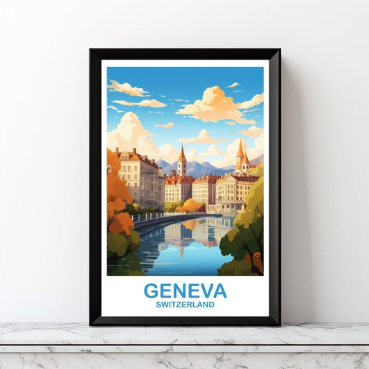 Geneva Travel Wall Art, Digital Geneva Switzerland Wall Art, Printable Switzerland Wall Art, City Skyline Sunset Wall Art | DT2EU_SWGE1