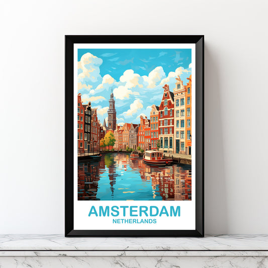 Amsterdam Travel Wall Art, Digital Netherlands Wall Art, Printable Amsterdam Wall Art Poster, City Skyline Sunset Wall Art | DT2EU_NEAM1