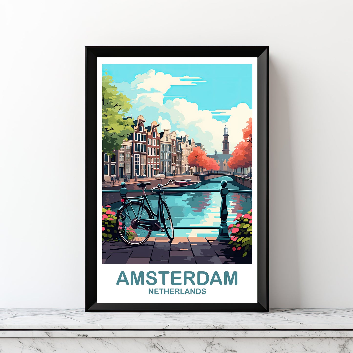 Amsterdam Travel Wall Art, Digital Netherlands Wall Art, Printable Amsterdam Wall Art Poster, City Skyline Sunset Wall Art | DT2EU_NEAM2