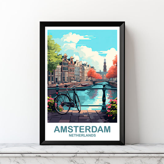 Amsterdam Travel Wall Art, Digital Netherlands Wall Art, Printable Amsterdam Wall Art Poster, City Skyline Sunset Wall Art | DT2EU_NEAM2