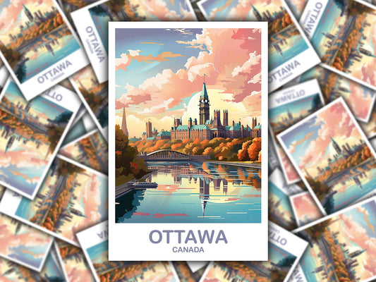 Ottawa Travel Sticker, Ontario Travel Sticker Art, Ottawa Art Sticker, City Skyline Art, Canadian Parliament Hill Sticker| T2NA_ONOT2_S