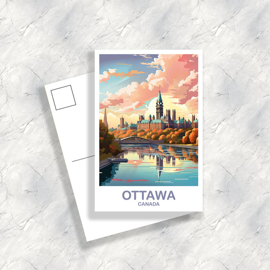 Ottawa Travel Postcard, Ontario Travel Art, Ottawa Art Postcard, City Skyline Wall Art, Canadian Parliament Hill | T2NA_ONOT2_P