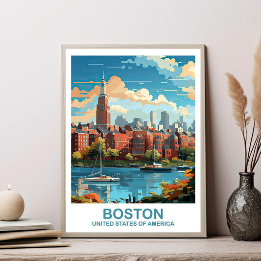 Boston Massachusetts Travel Print, Boston Wall Art Poster, City Skyline Wall Art, Boston Travel Art, Boston Travel Poster | T2NA_MABO1