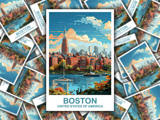Boston Massachusetts Travel Sticker, Boston Wall Art Sticker, City Skyline Art, Boston Travel Sticker, Boston Travel Sticker | T2NA_MABO1_S