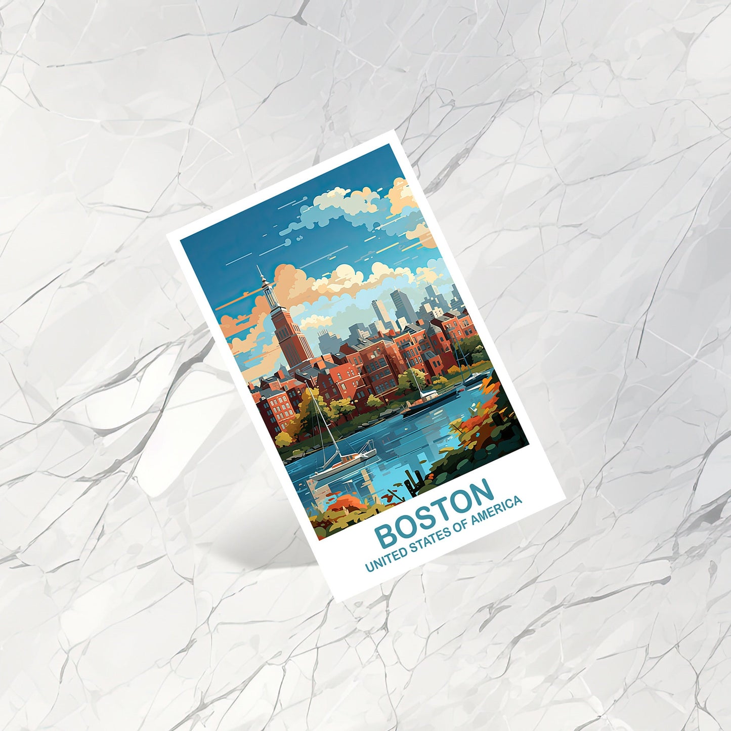 Boston Massachusetts Travel Postcard, Boston Wall Art Postcard, City Skyline, Boston Travel Art, Boston Travel Postcard | T2NA_MABO1_P