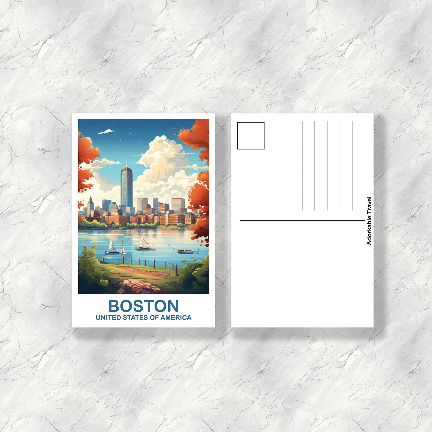 Boston Massachusetts Travel Postcard, Boston Wall Art Postcard, City Skyline, Boston Travel Art, Boston Travel Postcard | T2NA_MABO2_P