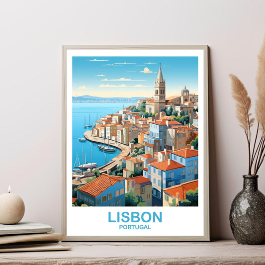 Lisbon Travel Wall Art, Portugal Travel Art, Lisbon Wall Art Poster, Europe Travel Art Poster City Skyline Sunset Wall Art | T2EU_POLI2