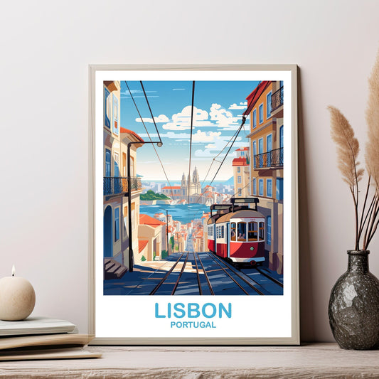 Lisbon Travel Wall Art, Portugal Travel Art, Lisbon Wall Art Poster, Europe Travel Art Poster City Skyline Sunset Wall Art | T2EU_POLI3