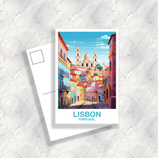Lisbon Travel Postcard Art, Portugal Travel Art, Lisbon Art Postcard, Europe Travel Art, City Skyline Sunset Wall Art | T2EU_POLI1_P