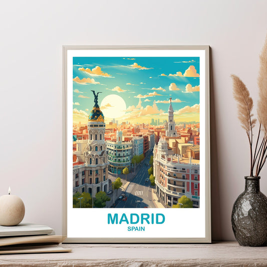 Madrid Travel Wall Art, Spain Travel Art, Madrid Wall Art Poster, Spain Travel Art Poster, City Skyline Sunset Wall Art | T2EU_SPMA1