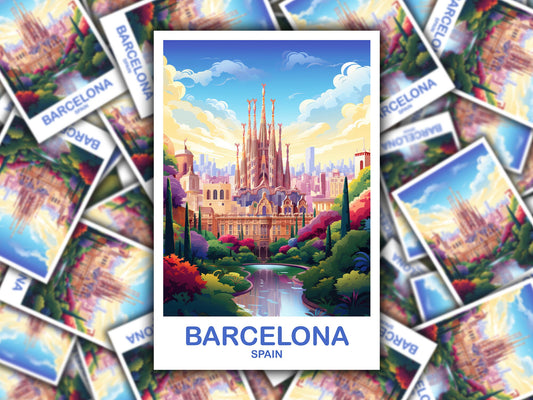 Barcelona Spain Travel Sticker Art, Spain Travel Art, Barcelona Travel Sticker, Spain Travel Art Sticker | T2EU_SPBA2_S