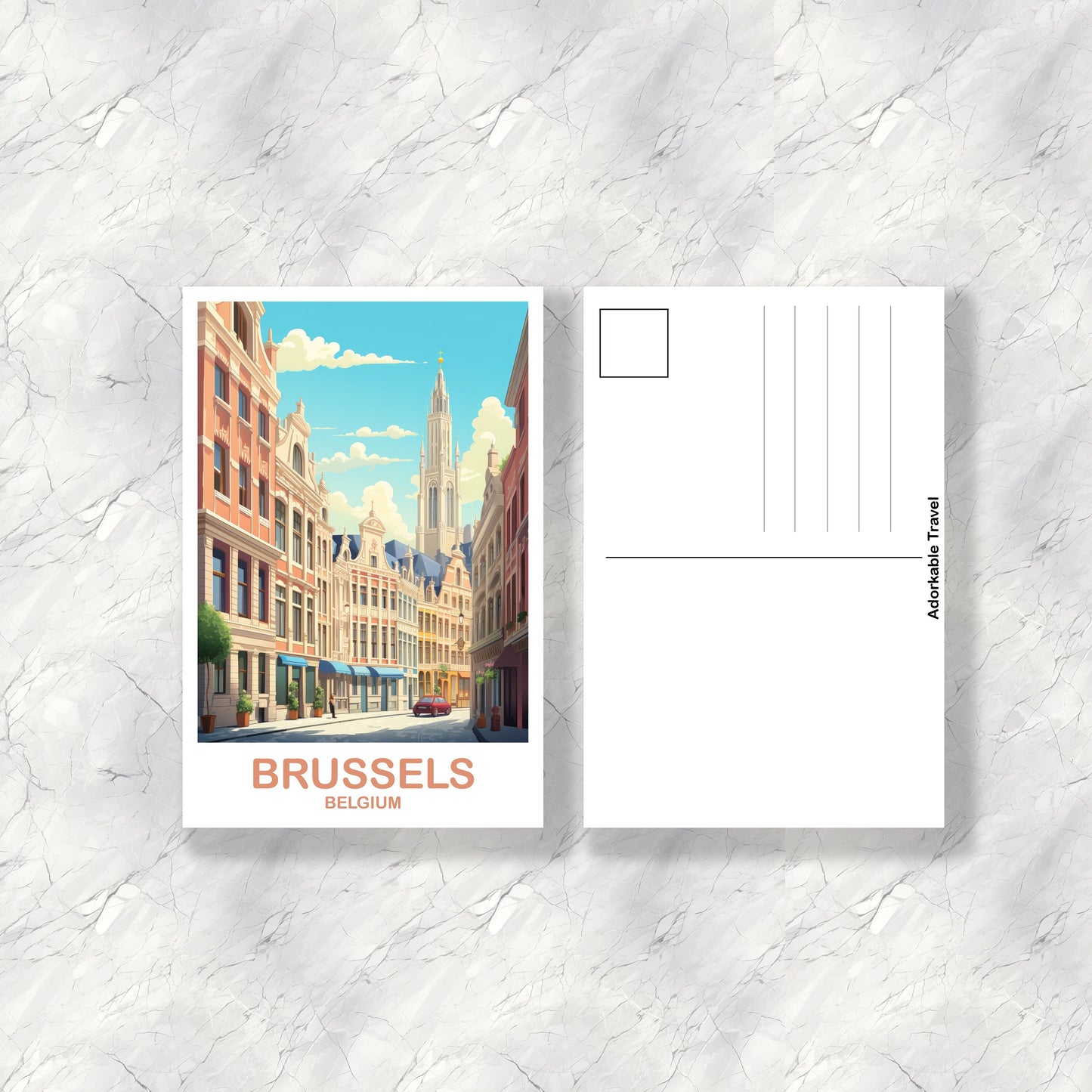 Brussels Travel Art postcard, Belgium Travel Art, Brussels Art Postcard, Belgium Travel Art, Europe Travel Art Postcard | T2EU_BEBR2_P