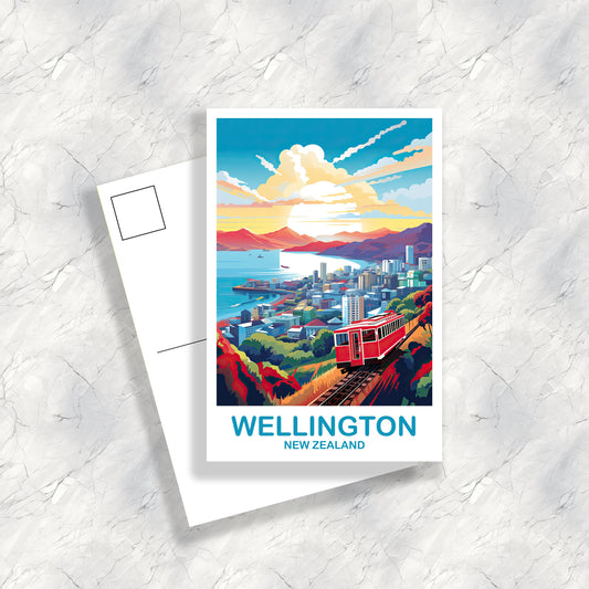 Wellington Travel Postcard Art, New Zealand Travel Art, Wellington Art Postcard, City Skyline Wall Art, New Zealand Postcard | T2AU_NZWE1_P