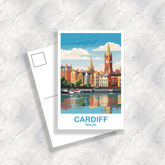Cardiff Travel Postcard Art, Cardiff Travel Art, Cardiff Wales Postcard, Wales Travel Postcard Art, Wales Travel Art | T2EU_WACA1_P