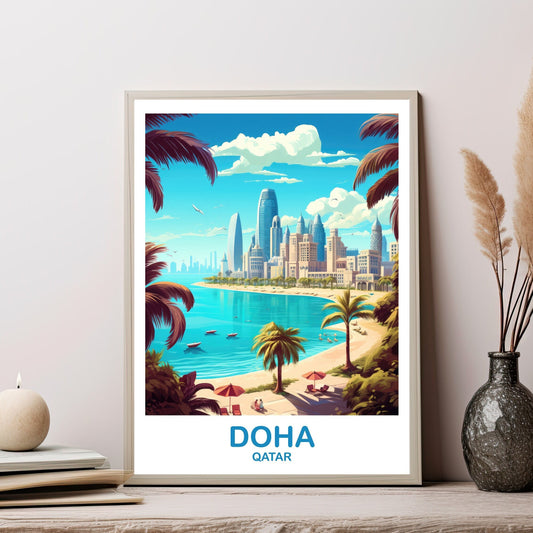 Doha Travel Wall Art, Doha Skyline, Doha Qatar Wall Art Poster, City Skyline Wall Art, Travel Wall Art, Asia Travel Art | T2AS_QADO1