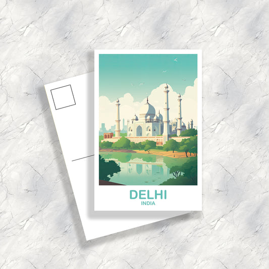 Delhi India Travel Postcard, Delhi Postcard, India Postcard, Delhi Travel Art, India Travel Art, Travel Postcard | T2AS_INDE1_P