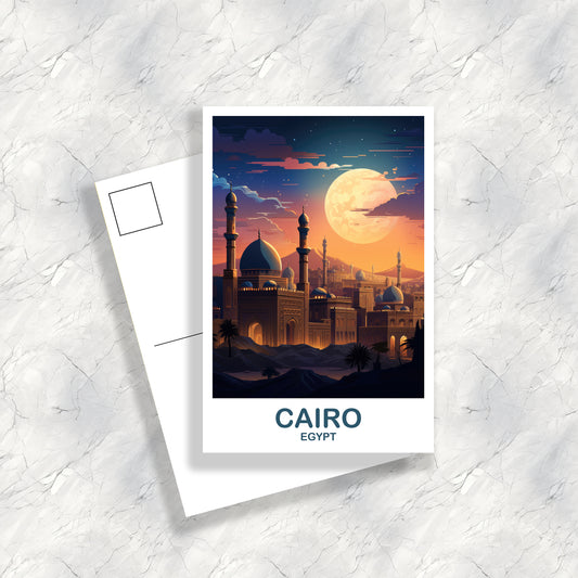 Cairo Travel Postcard Art, Egypt Skyline, Cairo Egypt Art Postcard, City Skyline Art, Travel Art, Africa Postcard Art | T2AF_EGCA1_P