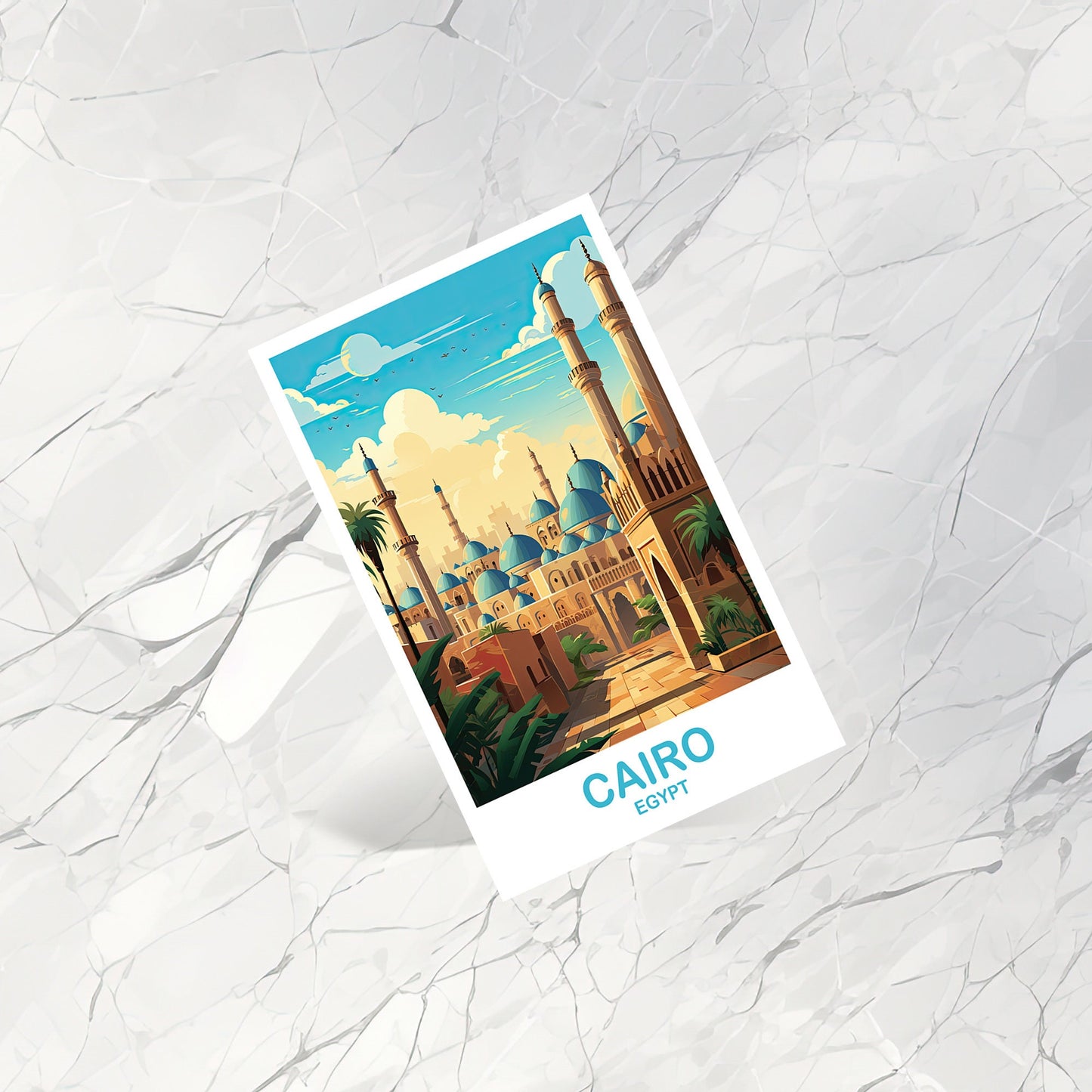 Cairo Travel Postcard Art, Egypt Skyline, Cairo Egypt Art Postcard, City Skyline Art, Travel Art, Africa Postcard Art | T2AF_EGCA3_P