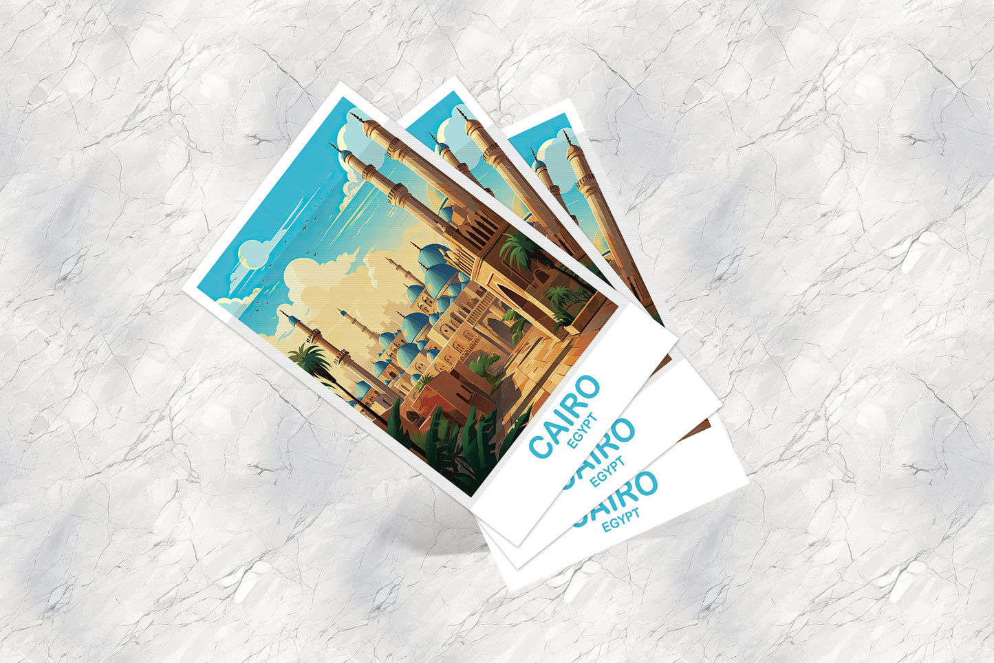 Cairo Travel Postcard Art, Egypt Skyline, Cairo Egypt Art Postcard, City Skyline Art, Travel Art, Africa Postcard Art | T2AF_EGCA3_P