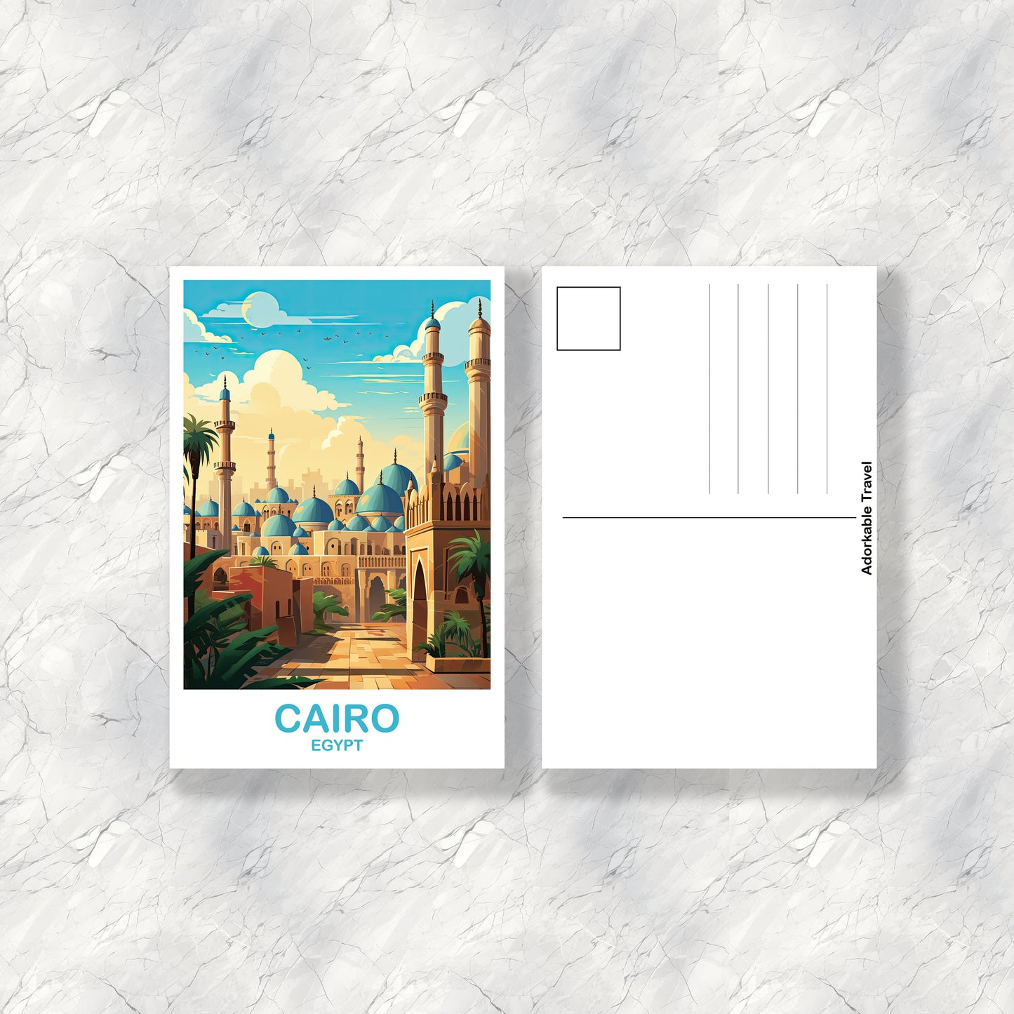 Cairo Travel Postcard Art, Egypt Skyline, Cairo Egypt Art Postcard, City Skyline Art, Travel Art, Africa Postcard Art | T2AF_EGCA3_P
