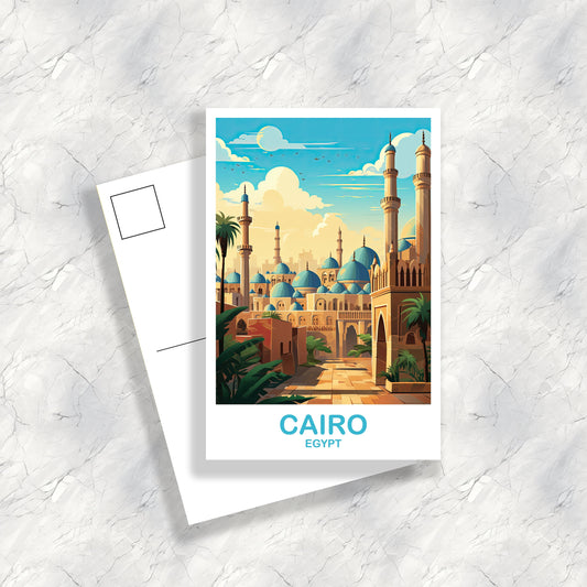 Cairo Travel Postcard Art, Egypt Skyline, Cairo Egypt Art Postcard, City Skyline Art, Travel Art, Africa Postcard Art | T2AF_EGCA3_P