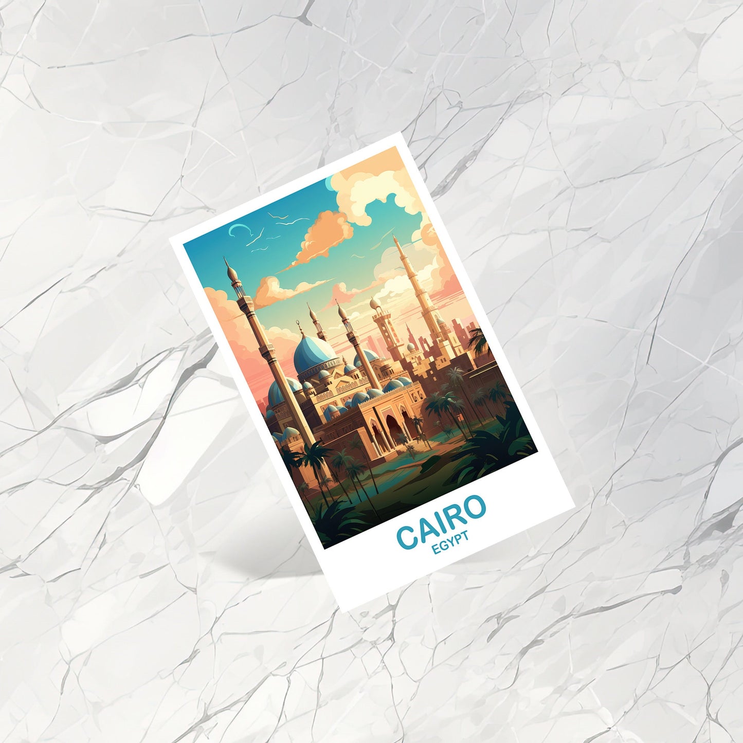 Cairo Travel Postcard Art, Egypt Skyline, Cairo Egypt Art Postcard, City Skyline Art, Travel Art, Africa Postcard Art | T2AF_EGCA4_P