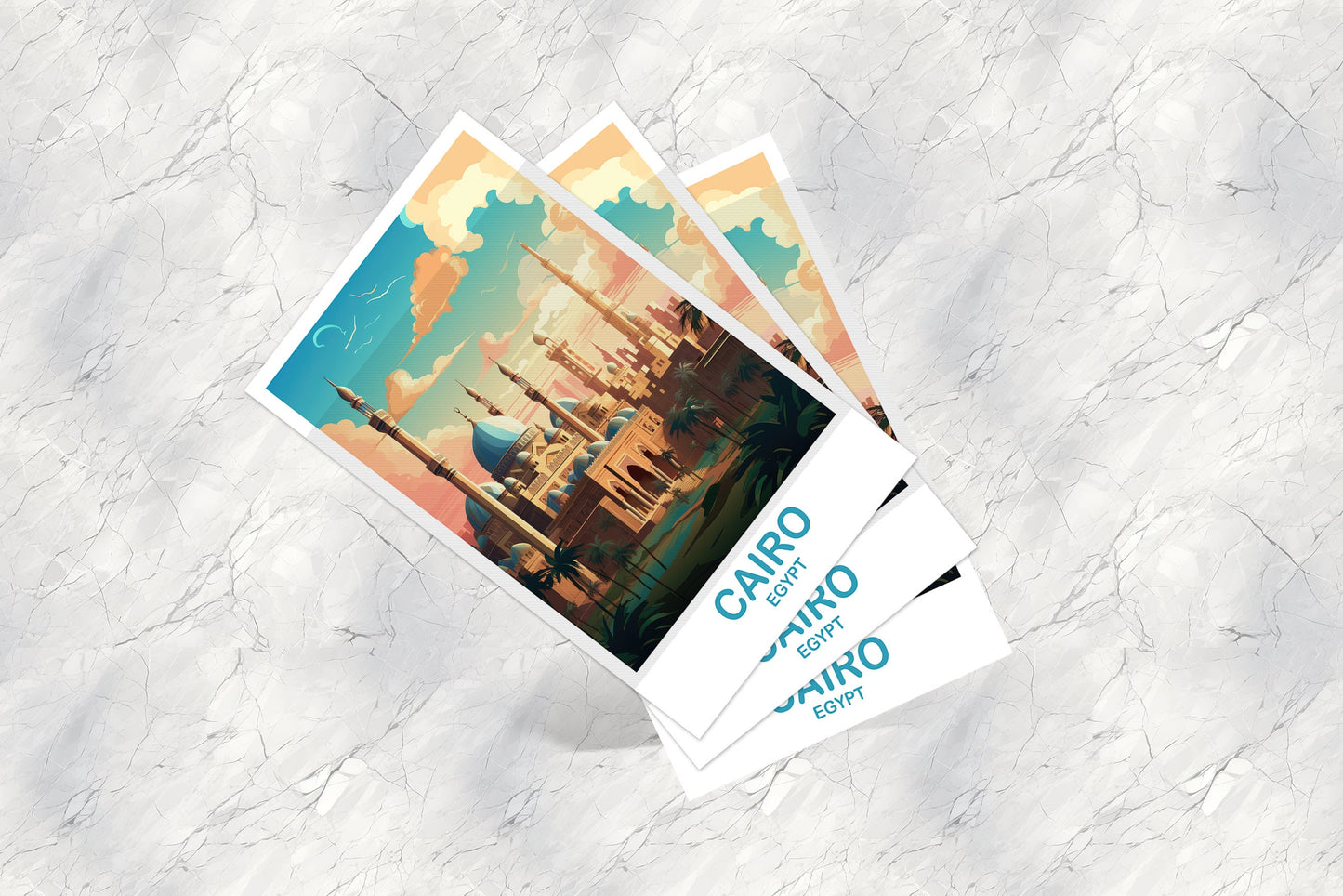 Cairo Travel Postcard Art, Egypt Skyline, Cairo Egypt Art Postcard, City Skyline Art, Travel Art, Africa Postcard Art | T2AF_EGCA4_P