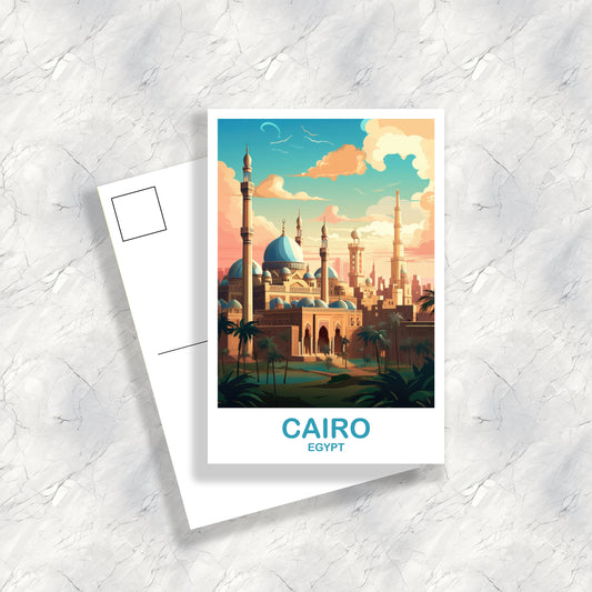 Cairo Travel Postcard Art, Egypt Skyline, Cairo Egypt Art Postcard, City Skyline Art, Travel Art, Africa Postcard Art | T2AF_EGCA4_P