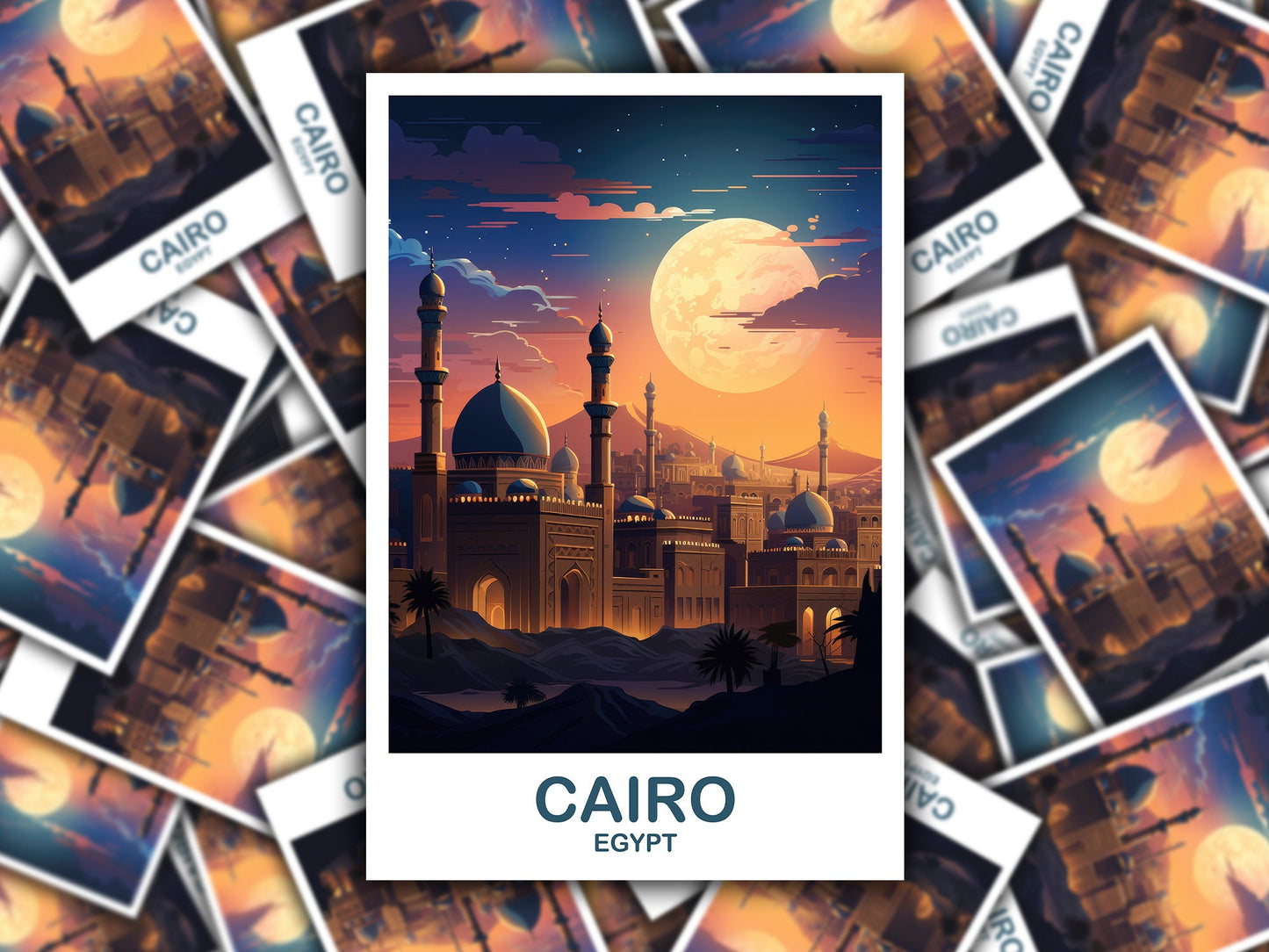 Cairo Travel Sticker Art, Egypt Skyline, Cairo Egypt Sticker Art, City Skyline Wall Art, Travel Art, Africa Travel Sticker | T2AF_EGCA1_S