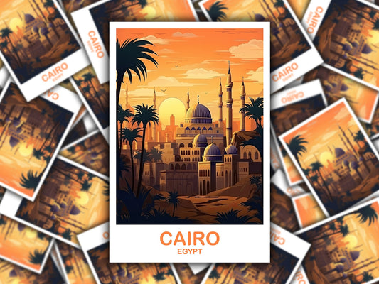 Cairo Travel Sticker Art, Egypt Skyline, Cairo Egypt Sticker Art, City Skyline Wall Art, Travel Art, Africa Travel Sticker | T2AF_EGCA2_S