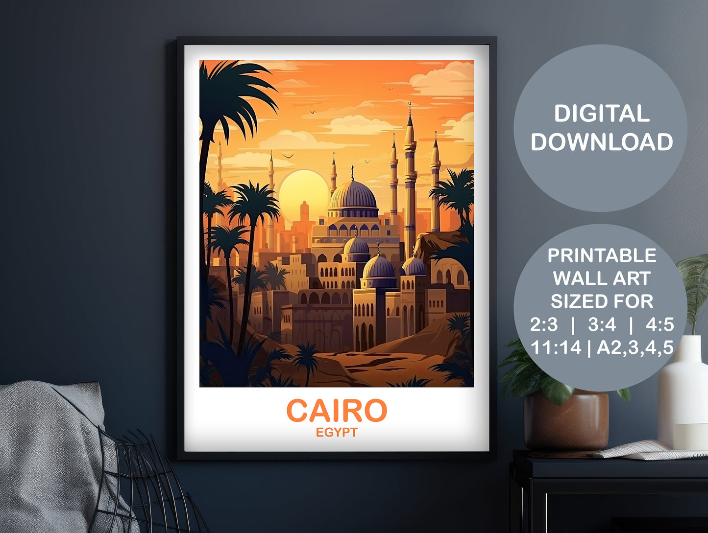Cairo Travel Wall Art, Egypt Skyline, Digital Cairo Egypt Wall Art, City Skyline Art, Travel Art, Printable Africa Travel Art | DT2AF_EGCA2