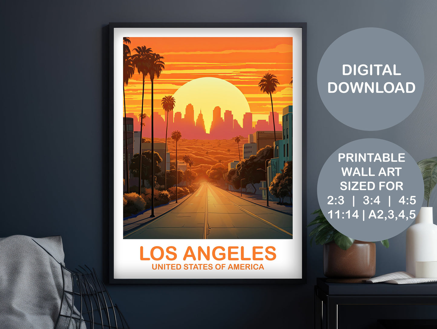 Los Angeles Travel Print, Printable California Travel Wall Art, Los Angeles Art, City Skyline Wall Art, California Wall Art | DT2NA_CALA1