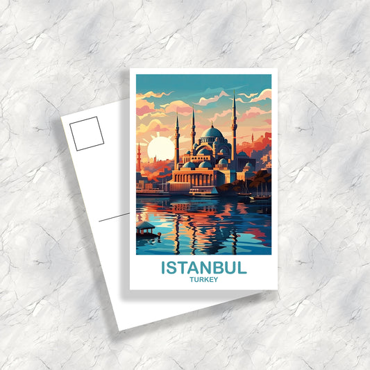 Istanbul Travel Postcard Art, Istanbul Turkey Postcard Art, Turkey Art Postcard, City Skyline Turkey Travel Postcard Art | T2EU_TUIS2_P