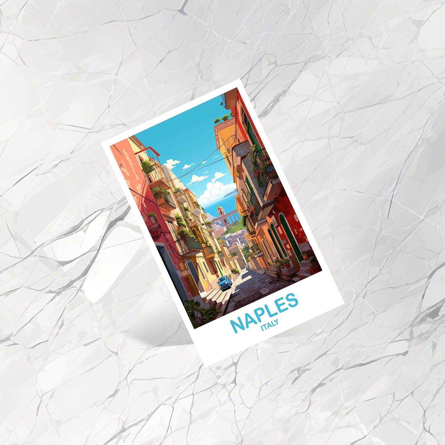 Naples Italy Travel Postcard, Naples Travel Art, Italy Poster, Naples Travel Postcard Art, Italy Travel Postcard Art | T2EU_ITNA1_P