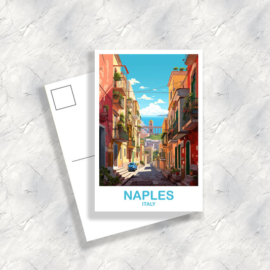 Naples Italy Travel Postcard, Naples Travel Art, Italy Poster, Naples Travel Postcard Art, Italy Travel Postcard Art | T2EU_ITNA1_P