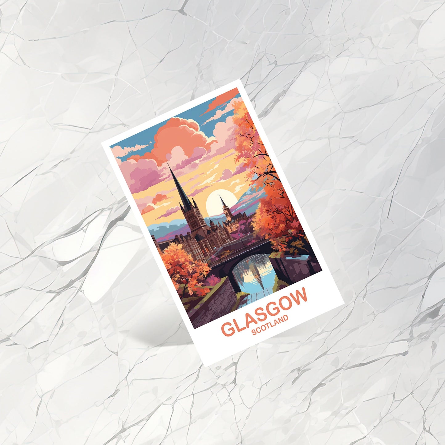 Glasgow Travel Postcard, Glasgow Travel Art, Scotland Postcard, Glasgow Scotland Travel Postcard Art, Travel Postcard | T2EU_SCGL1_P